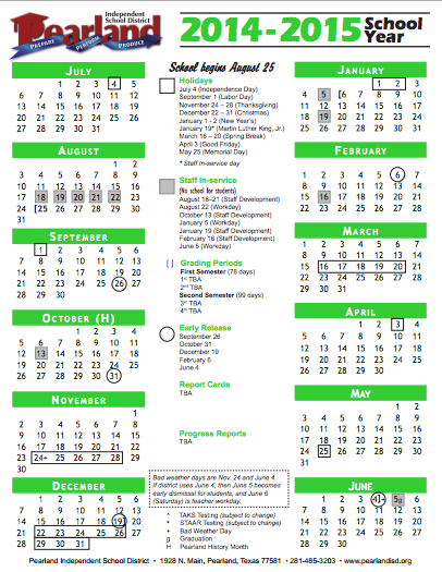 PISD Board Approves 2014-15 School Calendar – Pine Hollow HOA
